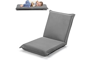 RELAX4LIFE Chaise de Sol Pliante avec Dossier Réglable en 6 Position, Tatami pour Lire & Jouer & Méditer dans Salon, Chambre, Bureau, (52-98) x44x(47-7) cm (Gris)