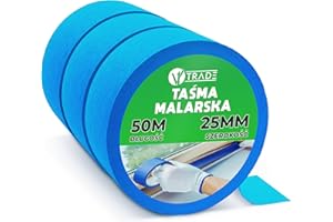 V1 Trade - Taśma Malarska - Taśma Niebieska, Odporna na Promieniowanie UV, Wodoodporna, Zewnętrzna Taśma Maskująca Niebieska, Taśma Malarska 50 mm x 25 m (50 mm x 25 m (3 sztuki))