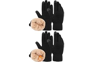 VZV 2 Paar Damen Winter Handschuhe mit Fleecefutter Touchscreen Warme Winterhandschuhe Dicke Strickhandschuhe für Herren Damen