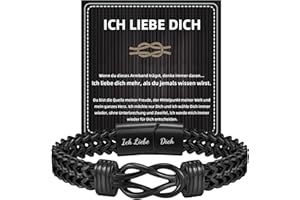 Gamtic Ich Liebe Dich Geschenke für Männer, Schwarz Armband Herren-Edelstahl Unendlicher Knoten Armbänder Panzerkette 21cm Länge, Herren Geschenk Weihnachten/Valentinstag für Ihn Freund/Ehemann