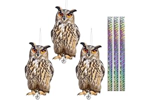 KUNGFU MALL Dissuasori per Piccioni, Piatto Finto Gufo Scaccia Piccioni, 3 Pezzi Picchi Dissuasore per Uccelli, Spaventa Piccioni con Nastro Riflettente, Piccioni Dissuasori Balcone Lontano Giardino Piscina Patio