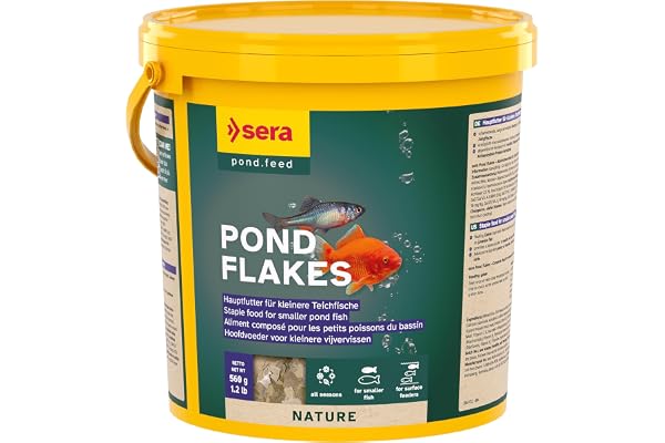 sera Pond Flakes 3,8 L 560 g | Aliment composé pour Les Petits Poissons du Bassin 3.800 ML | Flocons flottants, conservant Longtemps Leur Forme