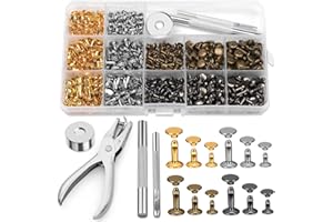 Reovin 240 Set Leder Nieten Set, Doppelkappennieten, 12mm 8mm 6mm 3 Größen Metallnieten Für Leder Mit Lochzange, 4 Farben Hohlnieten Für Lederhandwerk, Heimwerkerarbeiten, Dekoration