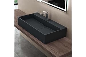 doporro Lavabo sobre encimera 80x40x14cm de diseño Colossum6028 lavabo en antracita de fundición mineral con 1 orificio para grifería