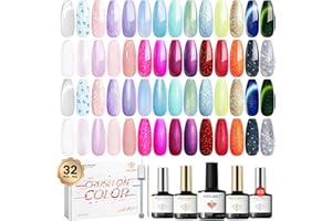 Modelones Kit Unghie Semipermanente 32PCS, 28 Colori + Base e Top Coat Opaco, Glitter e Lucido, Smalto per Unghie in Gel, Estate, Gelatina Bianco Rosa