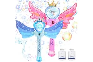 VATOS Light Up Princess Bubble Wands 2 Pack - Fairy Magic Wand for Kids Led Light & Music Princess Toy Automatic Bubble Machine Maker, Party Birthday Halloween Toy Gifts for 3 4 5 6 7 8 Year Old Girl