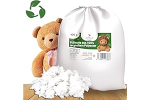 ‎LOBUX LOBUX® - Nachhaltige Füllwatte 100% Recycled (400g) - OEKO-TEX100 - Waschbar 95°C - Füllmaterial für Kuscheltiere, Kissenfüllung - Watte speziell für Amigurumis