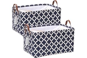 Sea Team 2 szt. marokański wzór płócienny kosz do przechowywania składany geometryczny design kosz do przechowywania ze sznurkiem i uchwytami ze skóry PU, 42 x 30 cm, wodoodporny wewnętrzny