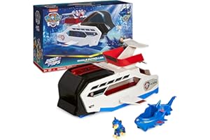 PAT' PATROUILLE AQUA PUPS - WHALE PATROLLER - Vehicule Pat Patrouille Thème Mer Et Aventures Sous-Marines - Pat Patrouille jouet avec Chase et son véhicule - Paw Patrol - Jouet Enfant 3 Ans et +