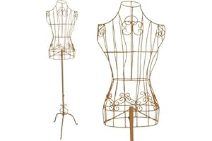 PrimoLiving Maniquí Modista Ana de Metal Dorado - Vestido Vintage Regulable en Altura - Ideal Como Maniquí de Señora o Perchero - P-12895