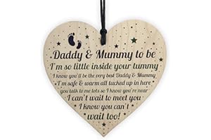 RED OCEAN Mummy To Be Card Gift Daddy To Be Card Gift Wooden Heart Baby Keepsake Gift Baby Shower Present