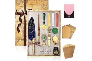 ZUSUZU Stylo Dip à Plume Set,Set de Calligraphie Vintage avec Porte-Stylo,Encre,5 Pointes de Rechange,Sceau et Cire,Papier à Lettres et Enveloppes,pour Signatures,Dessin,Ecriture,Décoration et Cadeau