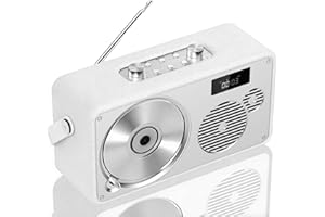 LONPOO Vintage Leather Style Boombox lettore CD portatile | batteria ricaricabile incorporata | radio FM/ingresso Bluetooth5.3/USB/AUX | 3,5 mm MIC & jack per cuffie | 10 W chiaro suono stereo (LP-103)