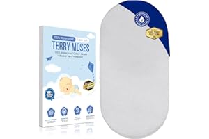 Sunshine Comforts | Cotton Terry Towel Waterproof Mattress Protector for Moses Basket | Stretch Skirt Moses Mattress Protector Breathable, Super Absorbent, Noiseless, Hypoallergenic White (35 x 70 cm)