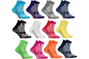 Rainbow Socks - Niño Niña Calcetines Deporte Colores Algodón - 12 Pares - Rojo Verde Amarillo Azul de Mar Azul Azul Marino Rosa Blanco Negro Gris Naranja Púrpura - Talla