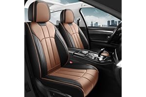 Menifomory Brown Car Seat Cover Leather Seat Covers for Cars Waterproof Universal Automotive Interior Full Set (Q-Brown+Black)