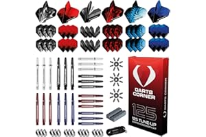 Darts Corner BX228 Tune Up Kit | 125-teiliges Zubehörpaket mit 24 Schäften, 36 Flights, Punktschutz, Schaftfedern, gebrochener Schaftentferner und einem Schärfwerkzeug mit Stahlspitze