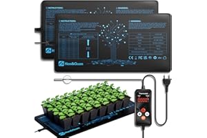 Hon&Guan 55Wx2 Effiziente Warmhalten Heizmatte Pflanzen mit Thermostat, Wärmematte Set für Sämling Germination Haustiere Reptilien Wärmer Bett Matte 25x53CM, IP67, 2 Mat mit 1 Controller, G-H3D