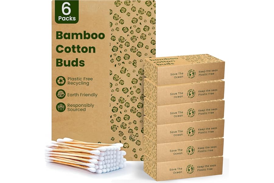 600 Bamboo Cotton Buds | 100% Eco-Friendly Biodegradable | Cotton Buds Bamboo | Ear Swabs | Ear Picks | Cotton Ear Buds | 6 x100 Ear Buds Cotton