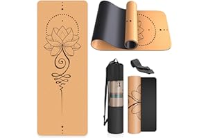 Haninj Eco-Friendly Yoga Mat Non Slip Unique Design Natural Cork Tpe Material Fitness Exercise Mat with Carry Bag and Strap For Home, Pilates,Aerobic,Gym & Workout(4 patterns available)