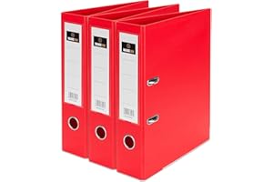 Vabe UK a4 Folder - Lever Arch Folders – Premium Quality for Protection of All Your Documents - Holds Up to 550 Sheets of A4 80gsm Papers – Ideal for Home, Schools and Office Use(Pack of 3). (RED)