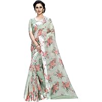PERFECTBLUE Women's Linen Silk Digital Saree With Blouse Piece(Part-2-Digital)