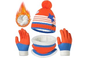 Tolaler Set Sciarpa Cappello Guanti Bambina, Bambini Cappello Sciarpa e Guanti in Pile Caldo Ispessito Set di Cappelli per Bambini in Maglia a Righe Morbida e Accogliente con Simpatici Pom Pom