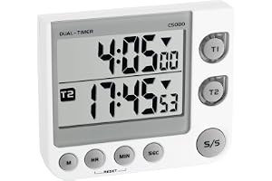 TFA Dostmann elektronisk 2-vägs timer, 38 2025, med minnesfunktion, 3 volymnivåer, LED-varningsljus, vit, L 91 x B 21 (30) x