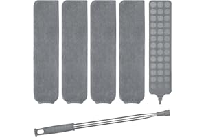 Vicloon Spazzola per la Pulizia Della Polvere, Spazzola per Polvere con Asta Telescopica, Microfibra Spolverino con 4Pcs Lavabile Panni per Pulire Il Fondo Del Letto, Peli Polverosi