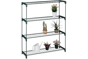 Relaxdays Pflanzenregal Estantería para Plantas, Mueble Macetas, 4 Niveles, de Metal y Plástico, Interiores, 109 x 91 x 28,5 cm, Verde, Acero, 109 x 91 x 28.5 cm