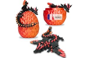 KOALA STUDIO Dragon Articulé Ailé et Son Oeuf Imprimé en 3D Décoration Univers Fantastique Fidget Toy Jouet Idée Cadeau Unique Décoration d'Intérieur Maison Chambre Salon Enfant Figurine Ailes (Noir + Rouge Or)