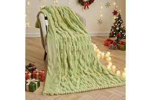 ‎CURECURE CURECURE Heizdecke Elektrisch 130x180cm, Bambus-Textur Kaninchen-Fleece & Flanell, 6 Heizstufen & 1-10H Auto-Aus, Maschinenwaschbare Wärmedecke für Bett Sofa Büro (Grün)