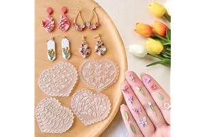 KICDER 4pc Polymer Clay Molds - Flower，Butterfly,Rose & Leaf Air Dry Clay Molds, Reusable High-Temp Jewelry for Earrings with Polymer Cutters