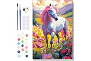 Lxmsja Peinture Numero Cheval Adulte avec Cadre, Peinture par Numero Animaux, Peinture Acrylique Numéro d'art avec Pinceaux, Loisirs Créatifs Adultes, Activité Manuelle Adulte, 20x30cm