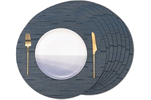 Banchif Manteles Individuales Redondos Manteles Individuales Juego de 8 Lavables Salvamantele Individuales Resistentes al Calor Antideslizante Diámetro 38 cm (Negro+Azul Oscuro, Redondos Juego de 8)