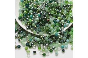 NAAPESI 200PCS 6mm Crystal Glass Beads, Round Faceted Glass Beads, Colorful Assorted Bead for Jewelry Making, DIY Bracelets, Necklaces, Craft Projects, Multicolored Spacer Bead and Crafting (Green 6MM)