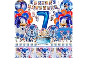 AINVLIYA Pappteller Kindergeburtstag 7 Jahre, 106 Stück Partygeschirr Geburtstagsdeko Cartoon Birthday Banner Luftballon Party Geschirrset Pappteller Becher Servietten Tischdecke Kuchen Deko Kinder