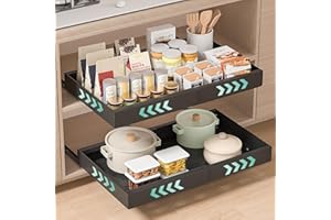 PNNP 2 Pezzi Cassetto Estraibile Cucina: Cassetti Telescopico Armadio - Cestelli Estraibili per Cucina a Larghezza Regolabile (32-53 cm L x 43 cm P x 7 cm A) - Nessuna Foratura | Nero