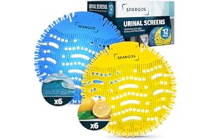 SPARGOS Urinal Screen Deodorizer (12 Pack) Urinal Mats Anti-Splash Toilet Smell Refresher protection for Bathroom Office Stadiums Schools with Free Gloves - 6pcs Blue Ocean Breeze and 6pcs Yellow Lemon