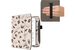 kwmobile Flip fodral kompatibelt med Pocketbook Era/Era Color/Era Lite – främre fack handledsrem – böcker och sidor beige bru