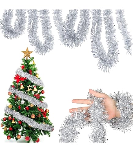 Ghirlanda Natalizia Lamé 2 Metri, 6 Pezzi + 12 Fiocchi - Decorazione Scintillante Per Albero, Scale E Feste