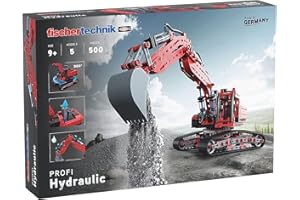 fischertechnik 548888 Hydraulik Spielzeug Bagger für Kinder mit realitätsnaher -Funktion und Baggerschaufel, 5 Modelle, Schauffelbagger, Pistenraupe & Versuchsmodelle, Konstruktionsspielzeug