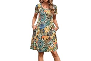 Enmain Abito Estivo Donna a Maniche Corte T-Shirt Vestiti con Tasche Casual Boho Lunghezza al Ginocchio Abito Donna