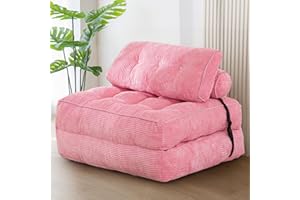 MAXYOYO Folding Sofa Bed, Convertible Sleeper Chair with Pillow Foldable Mattress with Back Support, Portable Fold Out Chair Bed Comfy Floor Sofa Lounge for Living Room Bedroom, Pink