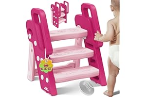 KIDIZ® Tabouret pour Enfants Escabeau Pliable avec 3 marches | Tour d'apprentissage Pliable de 18 Mois à 6 Ans | Robuste | Marchepied sûr & Stable | Hauteur réglable Antidérapant