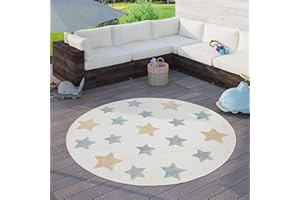 Paco Home Tappeto Bambini Cameretta Per Esterno Rotondo Da Gioco Ragazzo Ragazza, Dimensione:Ø 120 cm tondo, Colore:Crema