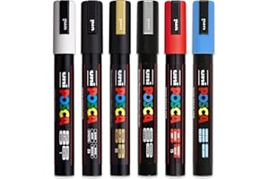 Posca PC-5M - Pennarelli per pittura artistica, in tessuto, vetro, metallo, set di 6 colori più popolari
