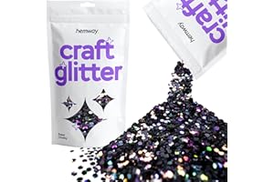 Hemway Craft Glitter - Super Chunky 1/8" 0,125" (3mm) - Artes del brillo para manualidades Vasos de papel de vidrio decoraciones diy de Proyectos - 100g - Negro holográfica