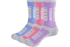YUEDGE Women's Moisture Wicking Anti Blister Safety Welly Work Boot Hiking Walking Socks Breathable Cotton Cushioned Casual Athletic Sports Socks For Women, 3 Pairs