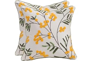 Tosleo Wiosenne dekoracyjne poszewki na poduszki, 45 x 45 cm, opakowanie 2 szt., żółte owoce rokitnika, haftowane poszewki na poduszki, dom wiejski, jesienna dekoracja, kwadratowa kwiatowa poszewka na